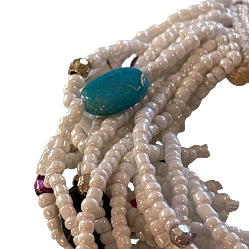 Bohemian‎ Bracelet White Seed Bead Multi Strand Ethnic Crochet Toggle Button - Picture 10 of 16